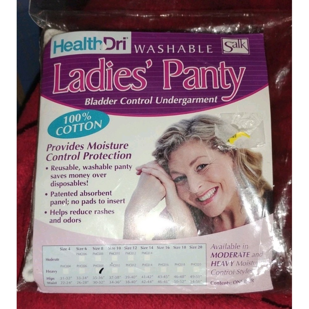 Health Dri Washable Ladies Panty Sz 8 White Salk Bladder Control 100% Cotton NIP